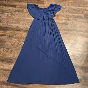 Boutique Medium Navy Off Shoulder Ruffle Party Maxi Dress